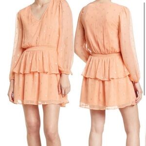 NSR Nordstrom Tyler Metallic Long Sleeve Clip Dot Mini Dress Orange Peach M